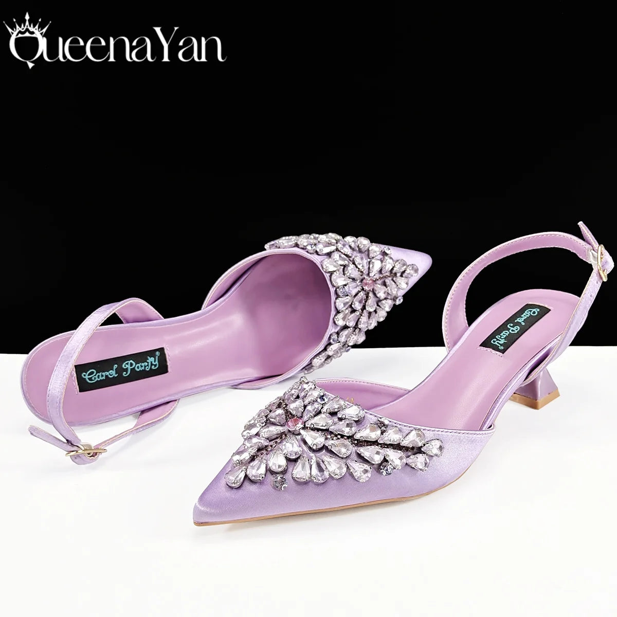 Queena Yan Italian shoes and handbags accessory set with rhinestone metal embellishments Wedding shoes Bridal shoes Designer