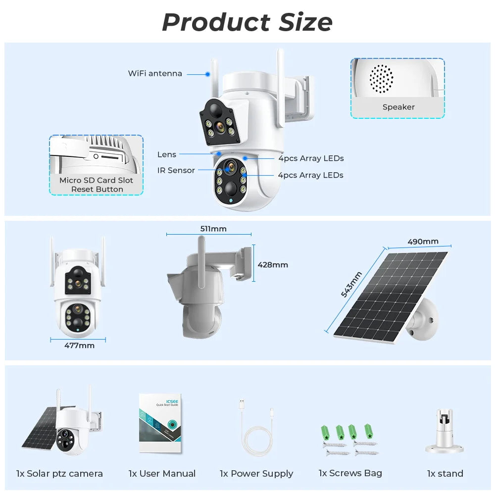 BESDER 8MP 4K Solar Wirelesss IP Camera With 7800 mAh Battery Outdoor HD 4MP Dual Lens WiFi IP Camara Solar Panel CCTV Security