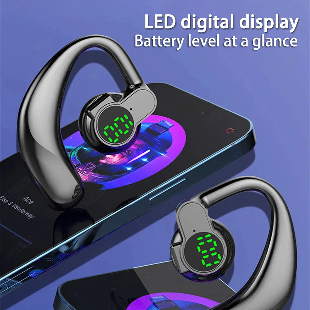 Bluetooth 5.4 Wireless Headset, Long Battery Life Hanging Ears,Start Noise Reduction Digital Display Sports Sleep Music Earring