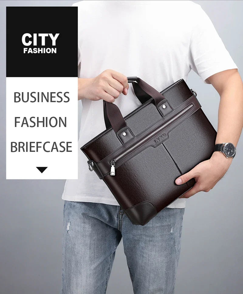 حقيبة عمل جديدة من جلد البولي يوريثان للرجال، حقيبة يد تنفيذية مصممة للمستندات بحجم A4، حقيبة كمبيوتر محمول مقاس 14 بوصة، حقيبة كتف للأعمال، حقيبة حمل للزوج