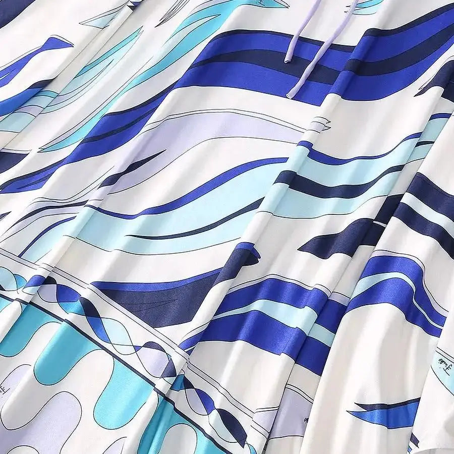 ملابس نسائية أنيقة فستان رداء كاجوال مريح قابل للتنفس طويل فيستدوس عصري فضفاض برقبة مستديرة فستان مطبوع جديد