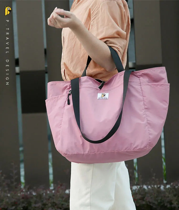 Reversible Travel Tote Bag Large Capacity Foldable Carry On Duffle Bag Canvas Shoulder Luggage Packing Bag for Women Men