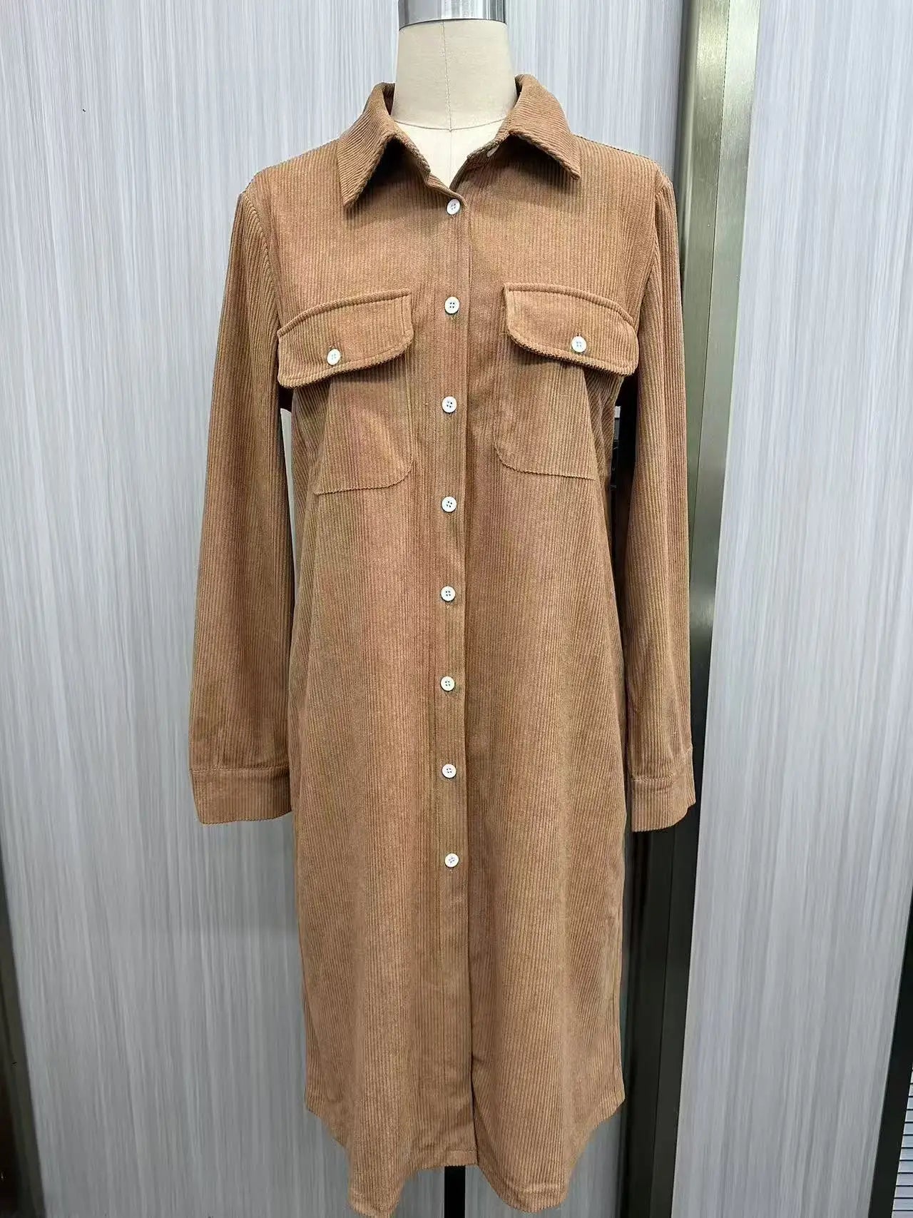 Women's Dresses Trend 2025 Fashionable Women's Workwear Style Elegant Long-sleeved Lapel Corduroy Shirt Elegant Party Dresses