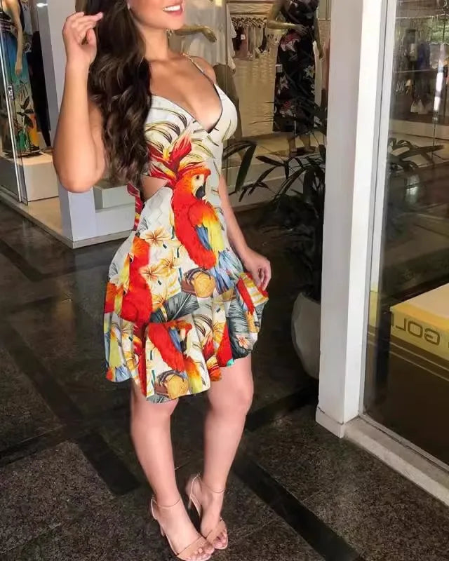 Women's fashion sexy hollowed out print camisole dress elegant fashionable loose fitting versatile clothing for commuting SwiftNest