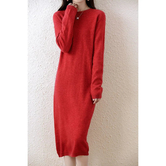 2022 Autumn Winter New Women Fashion Dress 100% Wool Warm Sweater Dress Long Sleeve Knitted Pullover Female Casual Dresses SwiftNest