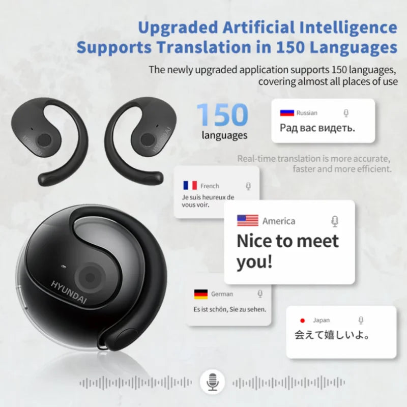 Choice HYUNDAI HY-T26 PRO AI Translation Earbuds Real Time Headphones Bluetooth 5.4 100+ Languages for Travel Business Learning