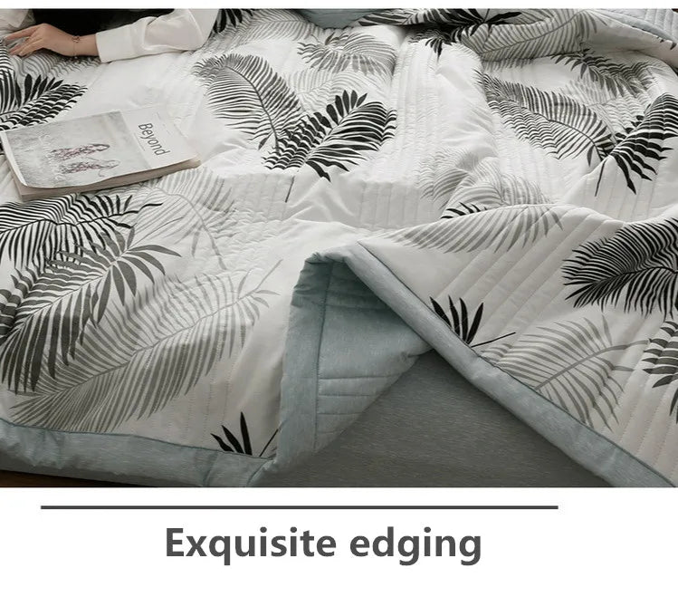 لحاف صيفي من القطن المغسول، لحاف مكيف للهواء، بطانية ناعمة وجيدة التهوية، مفرش سرير مطبوع عليه أوراق رقيقة، غطاء سرير، منسوجات منزلية