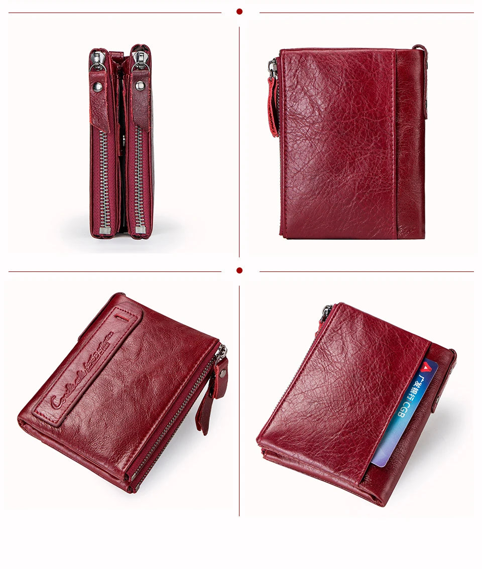 محفظة قصيرة من الجلد الأصلي للنساء من CONTACT'S، حامل بطاقات فاخر بتصميم محفظة عملات معدنية ومشبك نقود ومحفظة صغيرة للنساء والرجال