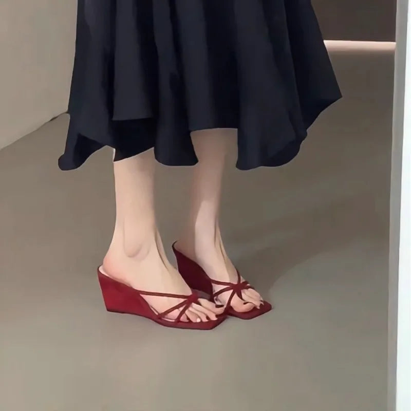 2024 Summer women's shoes temperament Slimming Lolita ins style retro bow floral wedge heeled luxury sandals  zapatillas mujer