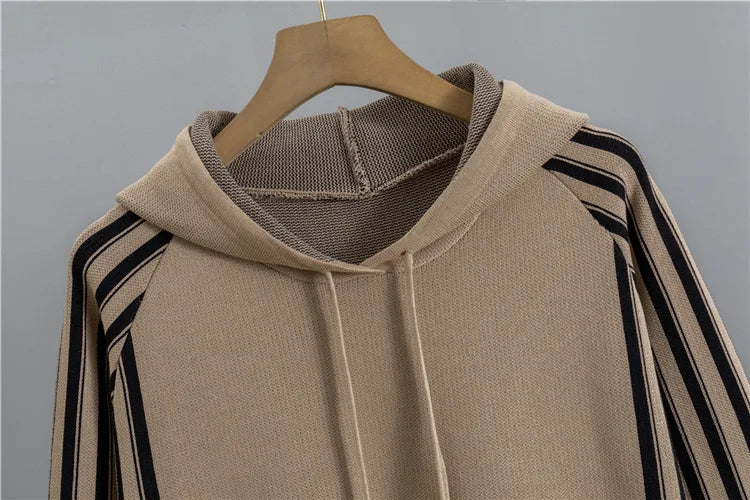 Fashion Autumn Women 2 Pieces Sets Casual Hooded Patchwork Loose Knitted Sweater Sports Harlan Pants Suits Winter Sportswear SwiftNest