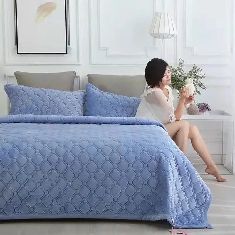 Home Textiles Flannel Bedspread Geometric Quilted Bed Linens Bedspreads for Winter Warm Flat Sheet Blanket Cover Coverlet 이불 이불