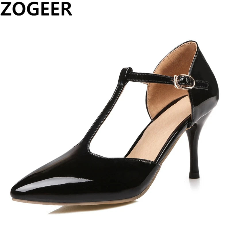 Women's High Heels Pumps D'Orsay Shoes Large Size 48 Sweet Point Toe Summer Sandals T-straps Red Pink Gold Heeled Wedding Shoes