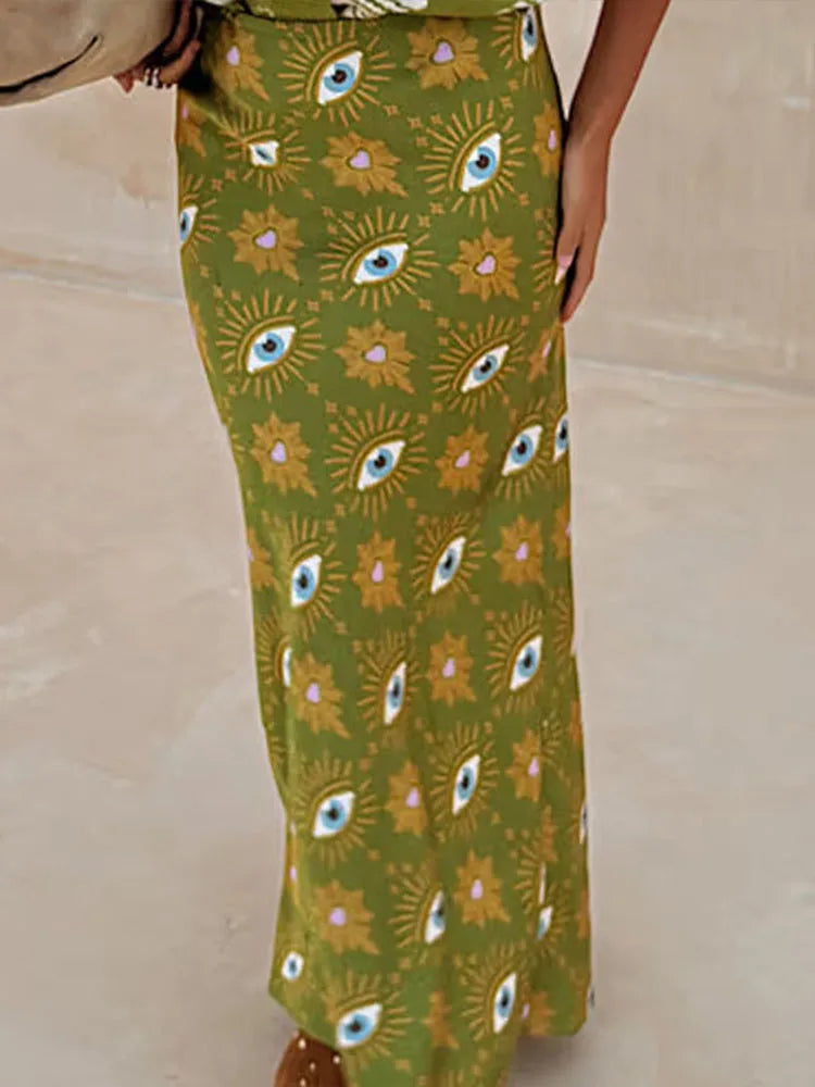 2025 Women Fashion Hight Waist Half Skirts Spring Casual Temperament Long Skirts Autumn Elegant Pattern Printed Slim Fit Skirts