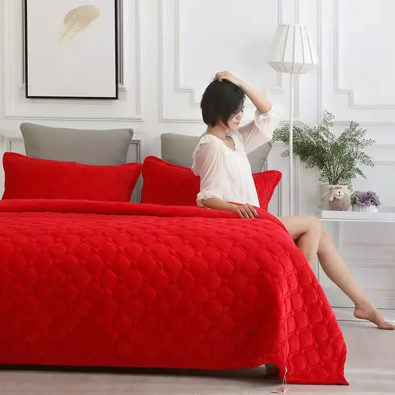 Home Textiles Flannel Bedspread Geometric Quilted Bed Linens Bedspreads for Winter Warm Flat Sheet Blanket Cover Coverlet 이불 이불