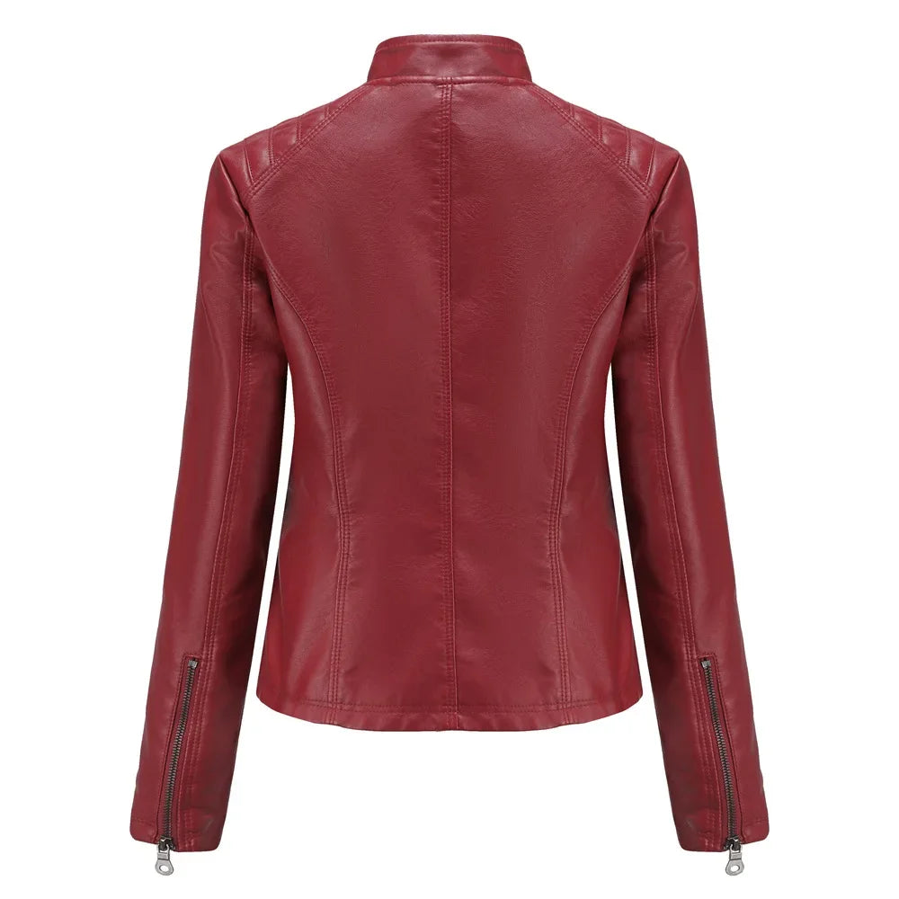 Women's Coat Fashion Trend Simple Autumn Winter Analog Collar Zipper PU Leather Motorcycle Jacket for Women