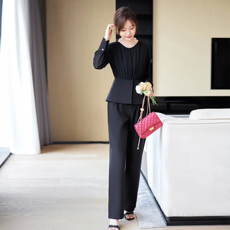 Fashion Uniform Styles Spring Women Office Business Suits Female Pantsuits Ladies Work Wear Blazers Sets With Wide Leg Trousers SwiftNest