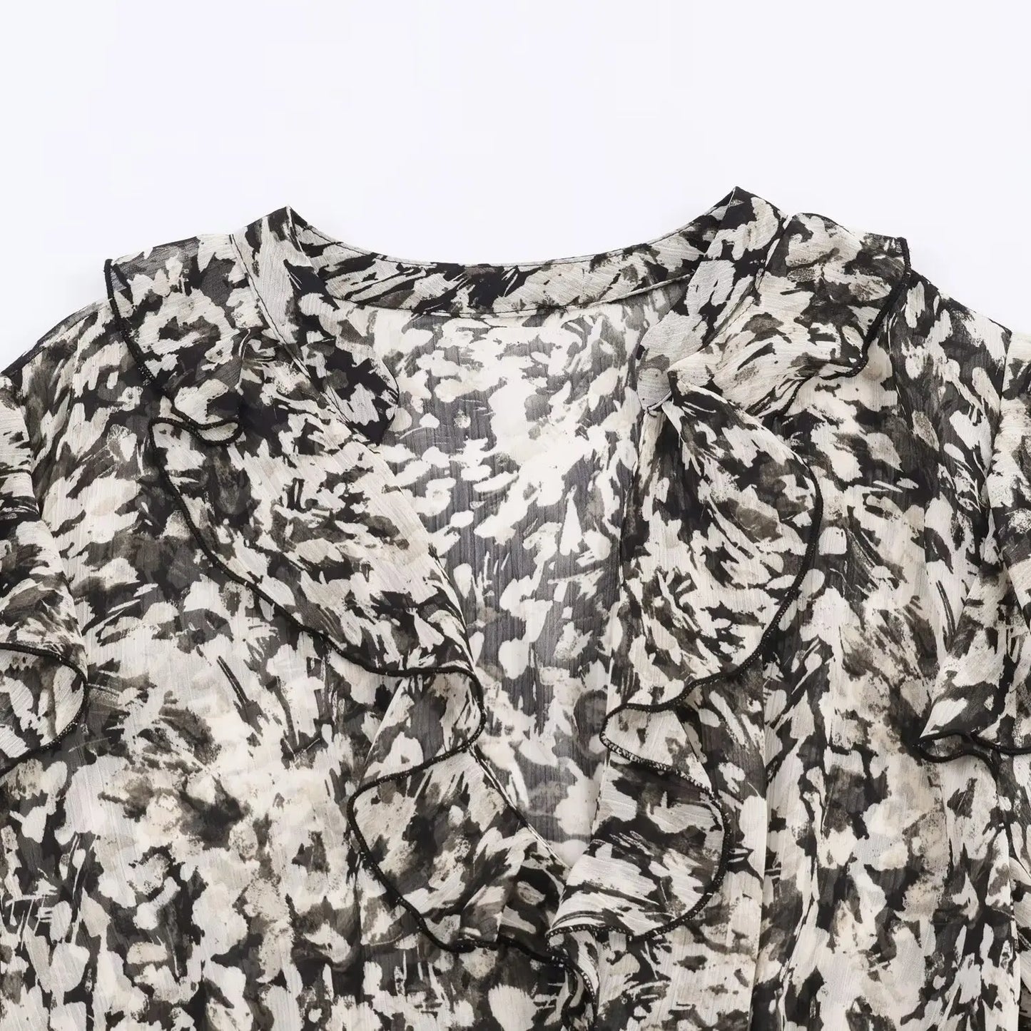 Women Fashion Printed Dress With Belt female Mini Dress Ruffles Short Dresses lady V-neck Long Sleeve Dress Elegant Party Dress