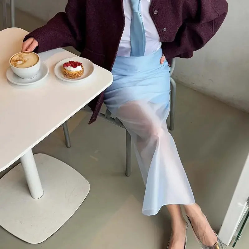 Women Fashion See Through High Waist Long Skirt New Summer Sexy Straight Skirt Office Commuting Casual Splice Lady Skirts SwiftNest
