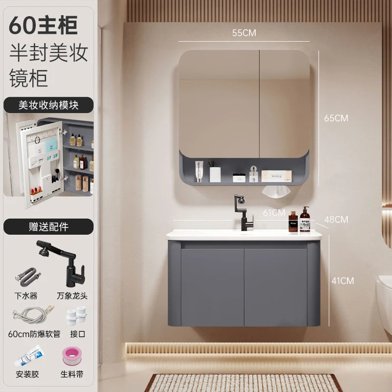 Standing Storage Bathroom Cabinet Shelf Light Mirror Organizer Bathroom Cabinet Vanity Shower Rack Banyo Dolabi Furniture