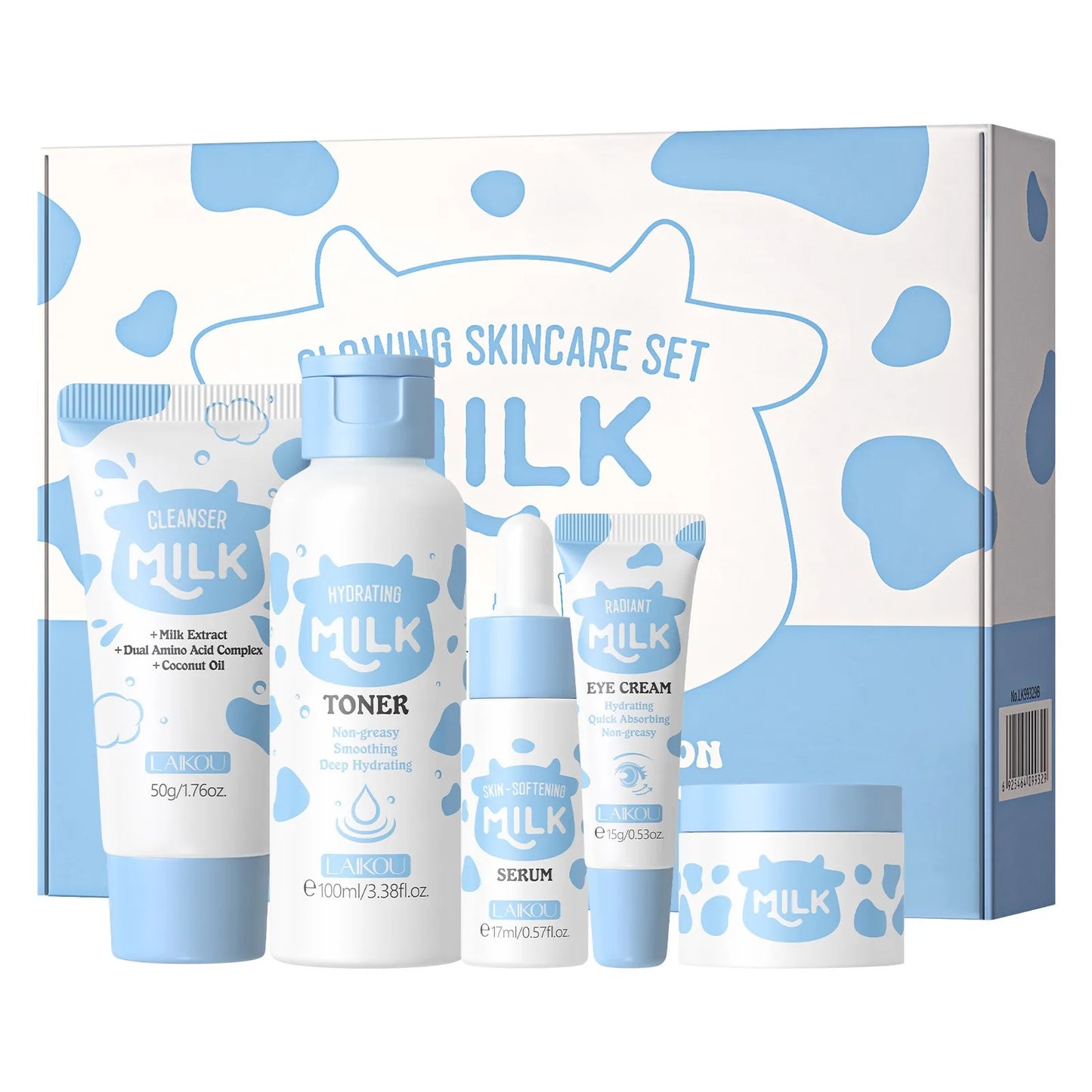 Milk Brightening 5-Piece Skincare Set - Hydrating & Brightening Includes Cleanser Toner Serum Eye Cream Moisturizer