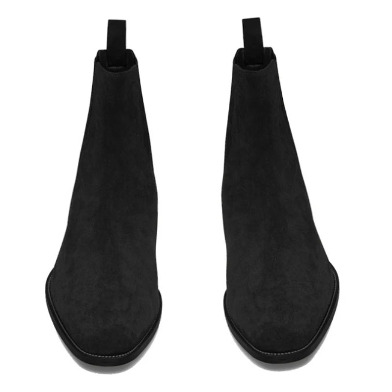Elegant Cow Suede Chelsea Boots Men High Top Ankle Boots Pointy Business Formal Boots Men Boots Comfortable Fashion With Heel