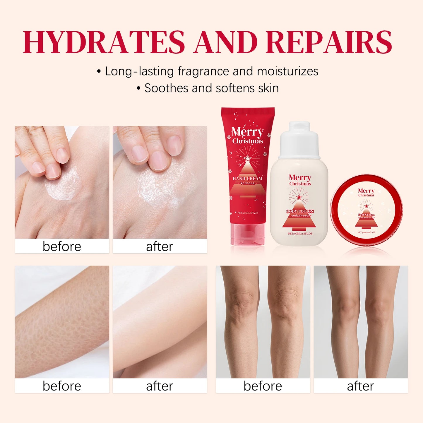 110ml Christmas Boay Care Gift Set Hand Cream Body Lotion Foot Cream & Nail Pen Moisturizing Winter Skin Care Kit for Women Men