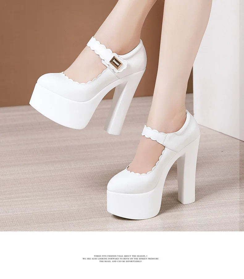 15cm Small Size 32-43 Extremem Block High Heels Shoes 2025 Fall Shallow Thick Chunky Platform Shoes Women Pumps Sexy Model Party