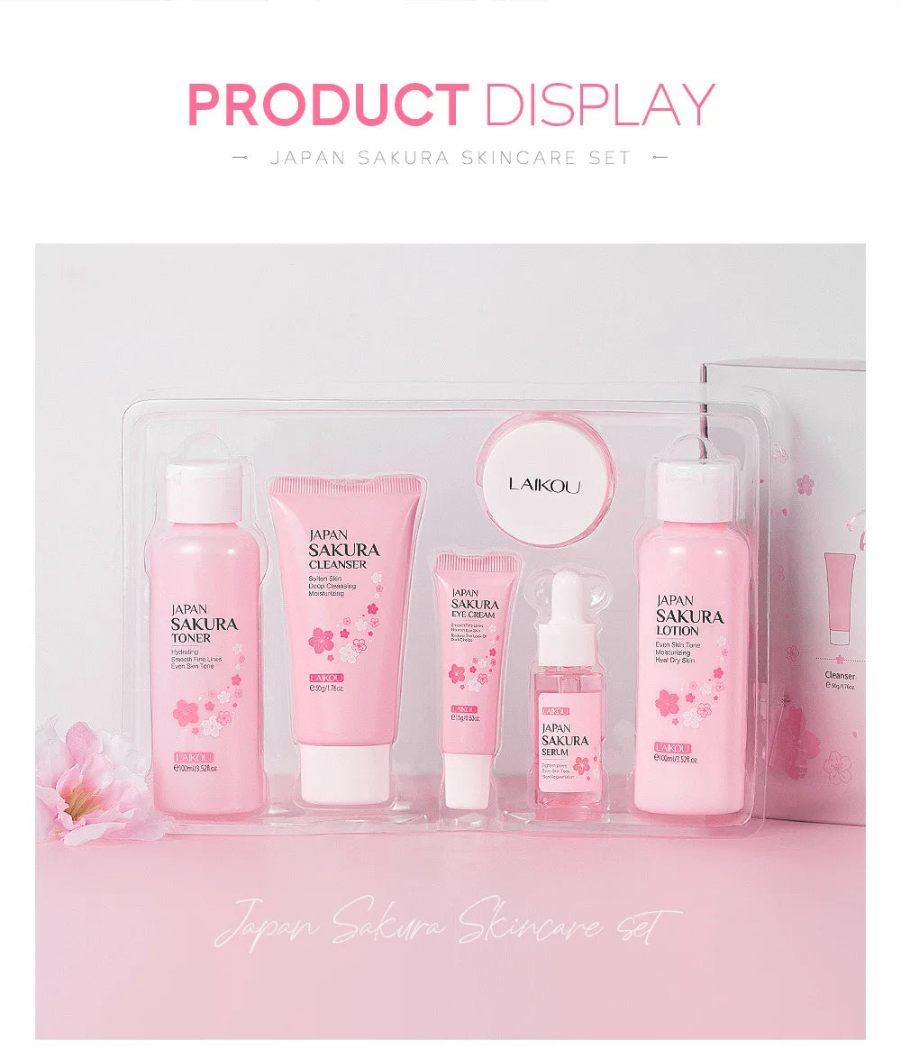 Laikou 6pcs/set Sakura Skin Care Sets Facial Cleanser Moisturizing Eye Creams Face Cream Serum Lotion Skin Care Kit