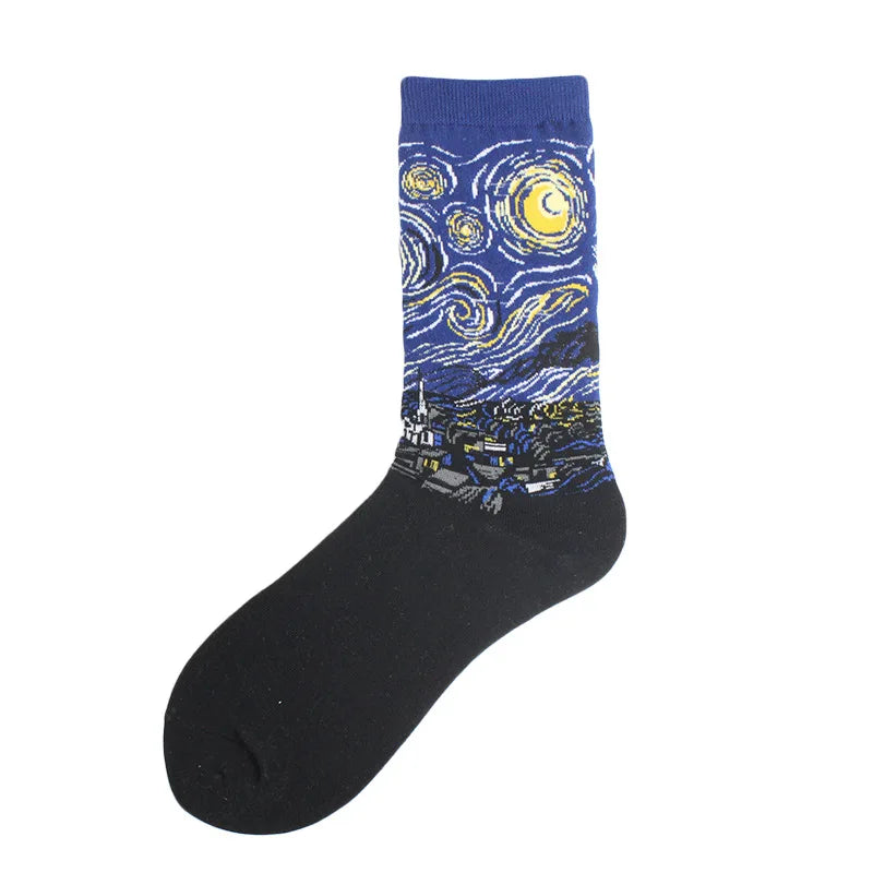 Mens Fashion Art Designed Painting Series Male Funny Socks Casual Autumn Winter Home Floor Breathable Socks