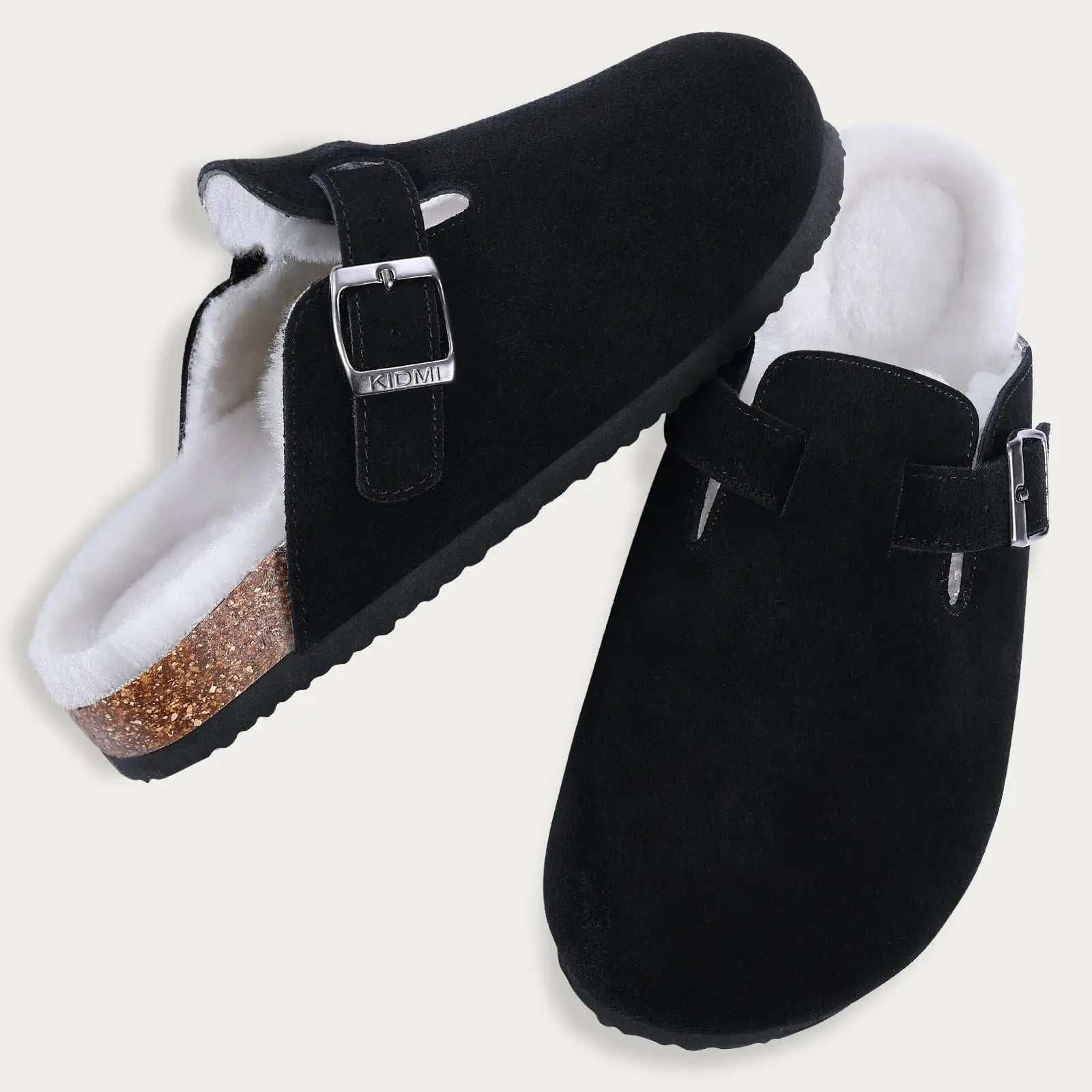 Crestar Women's Fur Lined Suede Clogs Winter Warm Fuzzy Cork Footbed Mules Unisex Cow Suede Potato Shoes Support Drop Shipping