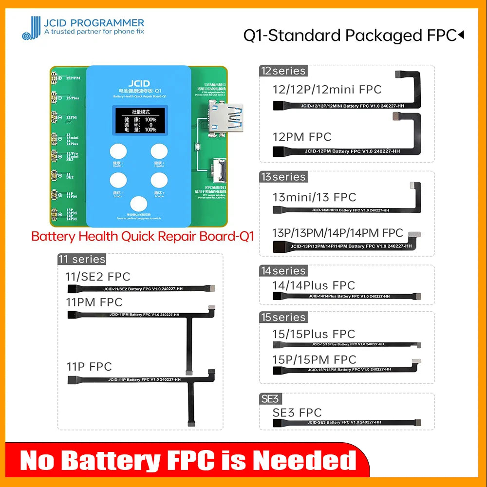 JCID JC Q1 Battery Health Quick Repair Board-Q1 For iPhone 11-15 ProMax Battery Health Pop-up Repair Reset Health Data Cycle