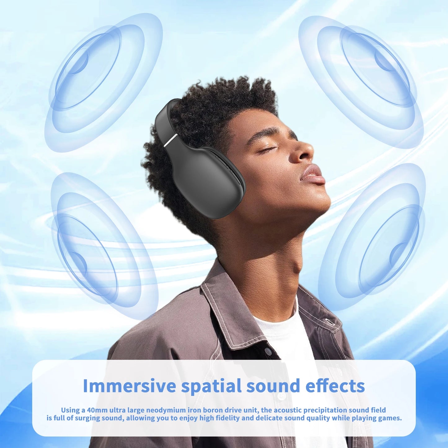 Bluetooth Headphones Over-Ear, Foldable Wireless and Wired Stereo Headset,Soft Earmuffs &Light Weight for Prolonged Wearing