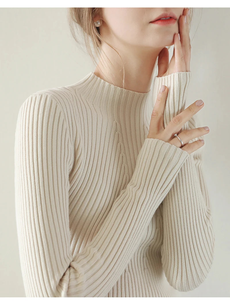 2025 Women Fashion Chic Knitted Tops Autumn Winter Turtleneck Sweater Women Pullovers Long Sleeve Jumper Pull Femme Clothing