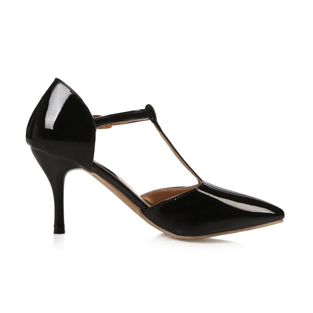 Women's High Heels Pumps D'Orsay Shoes Large Size 48 Sweet Point Toe Summer Sandals T-straps Red Pink Gold Heeled Wedding Shoes