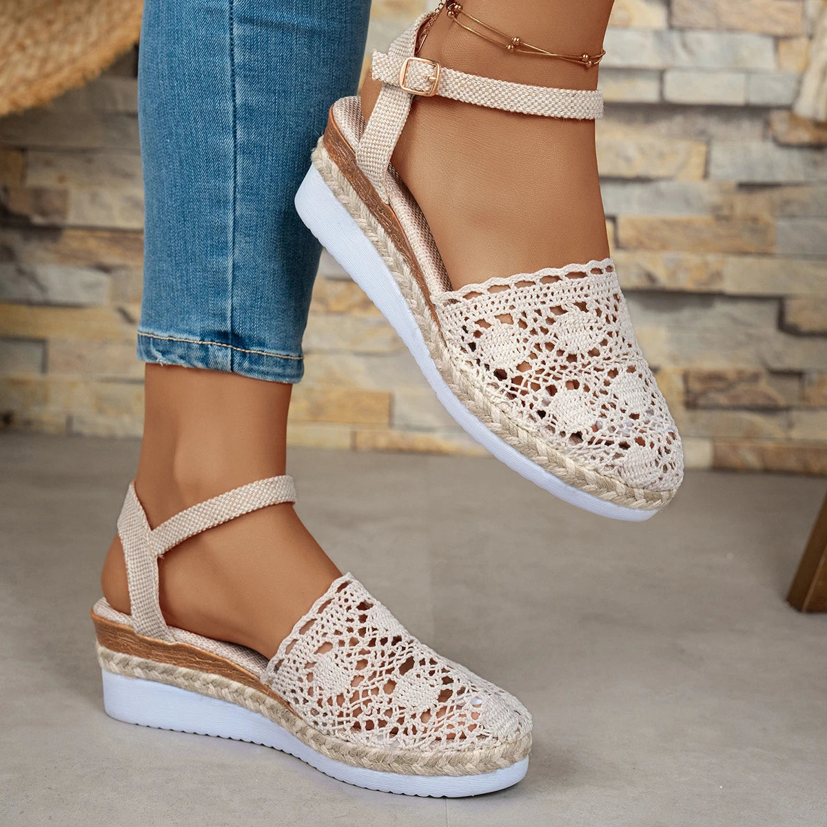 Women Sandals Summer New Fashion Canvas Wedge Sandals Casual Espadrilles Fashion Elegant Platform Woman Sandals