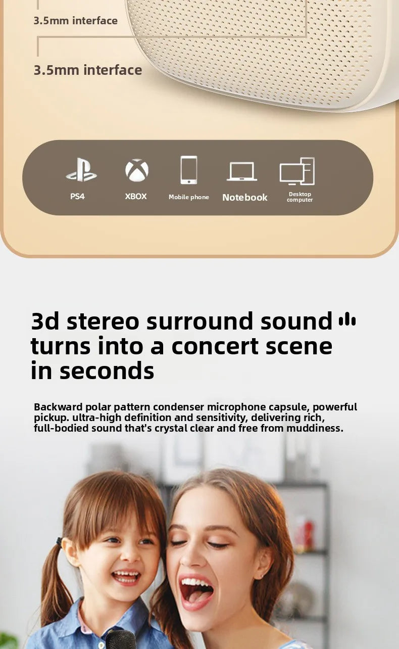 مكبر صوت بلوتوث محمول للمنزل لطيف كاريوكي صغير لاسلكي صوتي مع ميكروفون K Song Family الغناء آلة