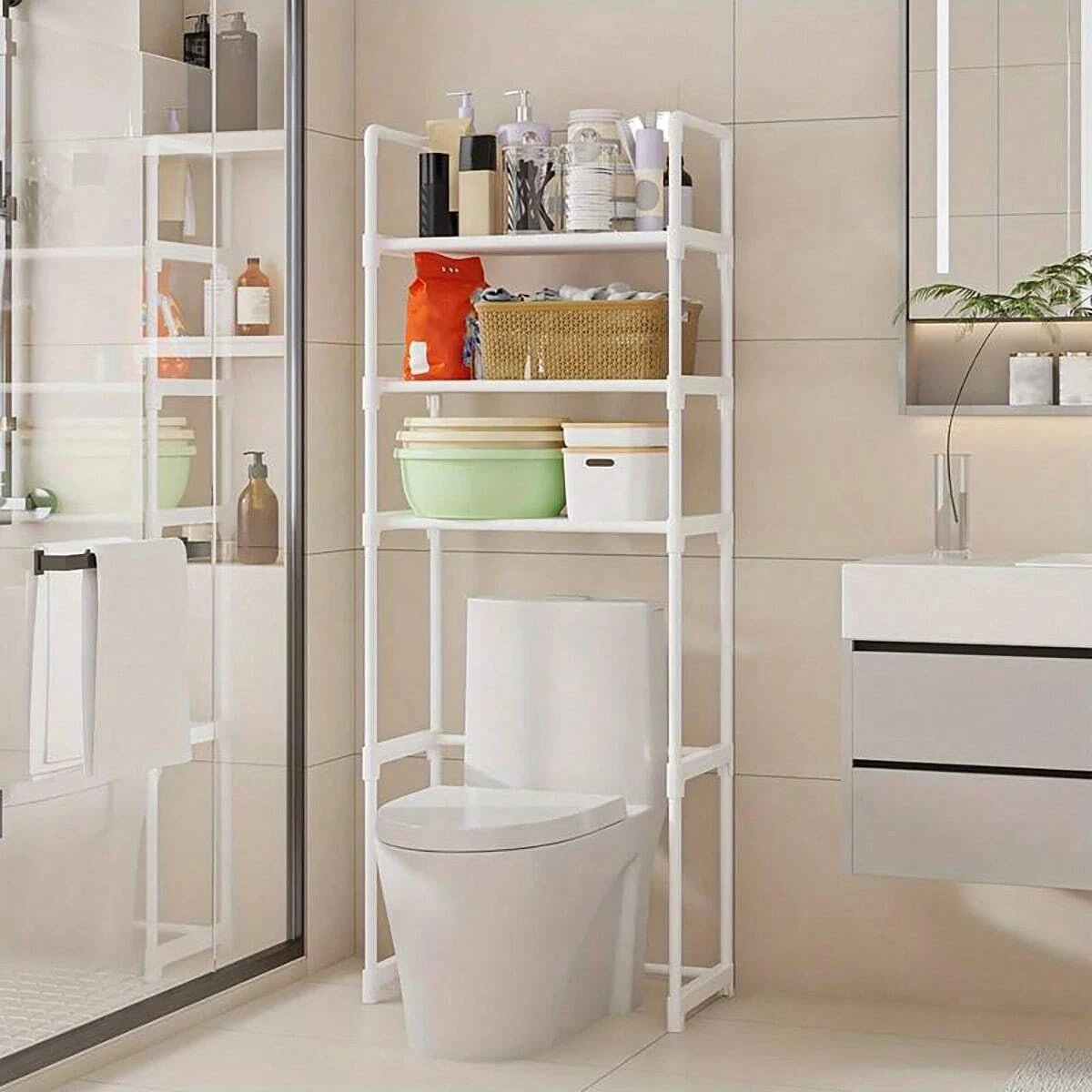1pc-3rd Floor Bathroom Storage Rack, Bathroom Rack Above Toilet Seat,bathroom Storage Platform, Multifunctional Storage Platform