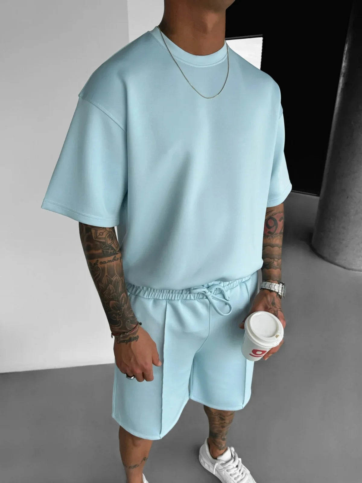 Men 2025 summer fashion sports design sense simple casual solid color quick drying short-sleeved T-shirt trend clothes