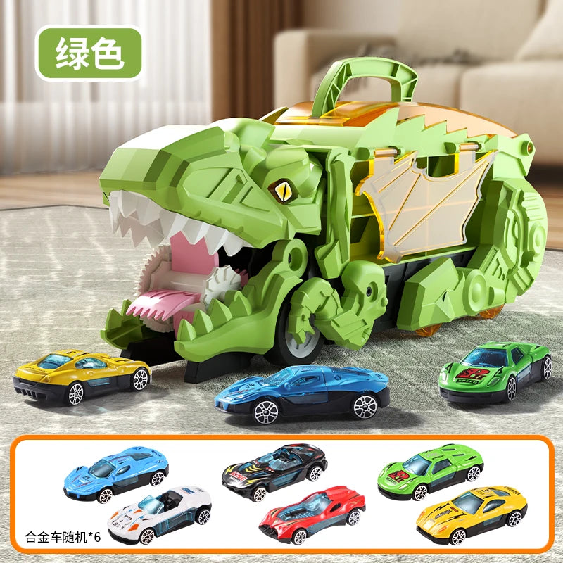 Dinosaur Toys for Kids Boys Ages 3-5, Car Track Set Dinosaur Transport Truck with Diecast Cars that Transform into Dinosaurs