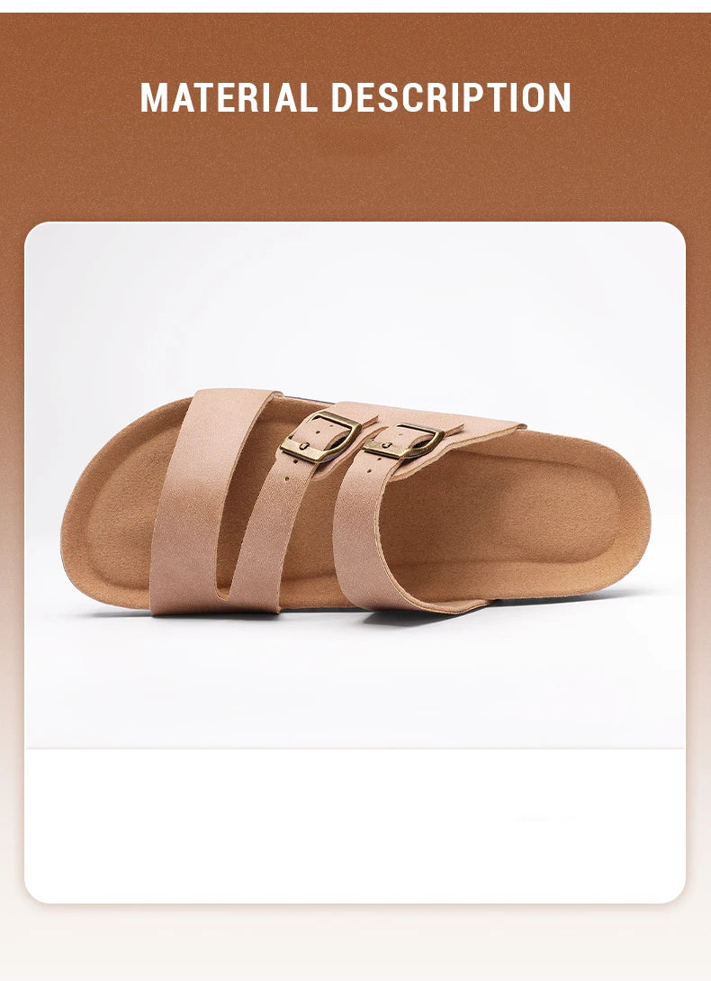 Comwarm Women New Clogs Slippers Summer Fashion Open Toe Beach Shoes With Double Buckle New Cork Footbed Mule Sandals Home Slide