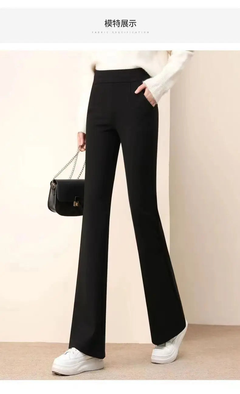 بنطلون أسود بسيط لمكتب سيدة الموضة الخريفية للنساء ملابس نسائية كاجوال تناسب جميع الأذواق بنطلون واسع بخصر مرتفع