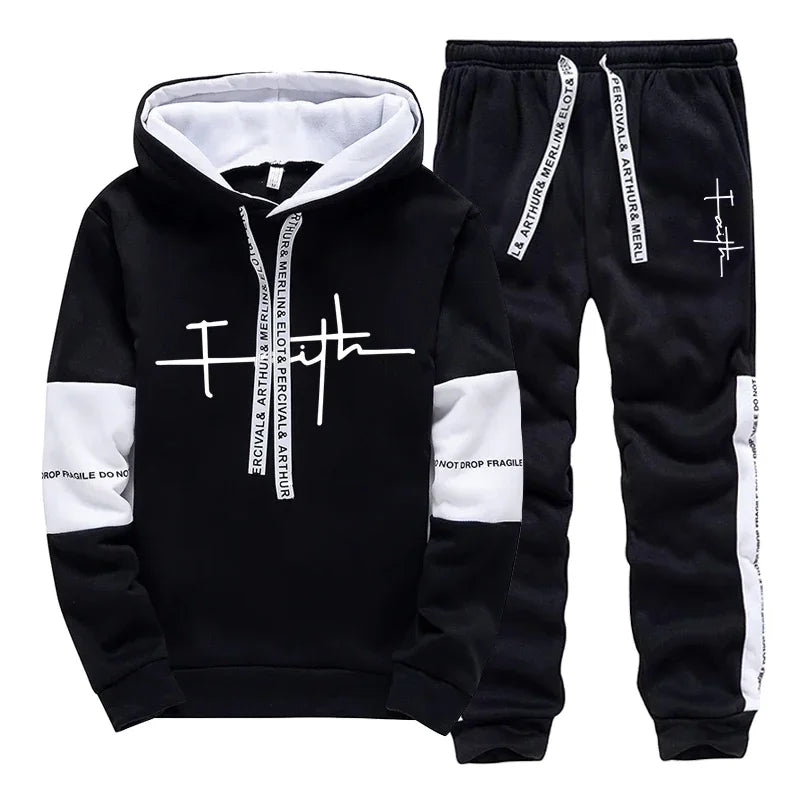 Casual Mens Tracksuit Printing Sweatshirts Outdoors  Sports Jogging Mens Clothing Versatile Single Piece Hoodie Pants Sportswear