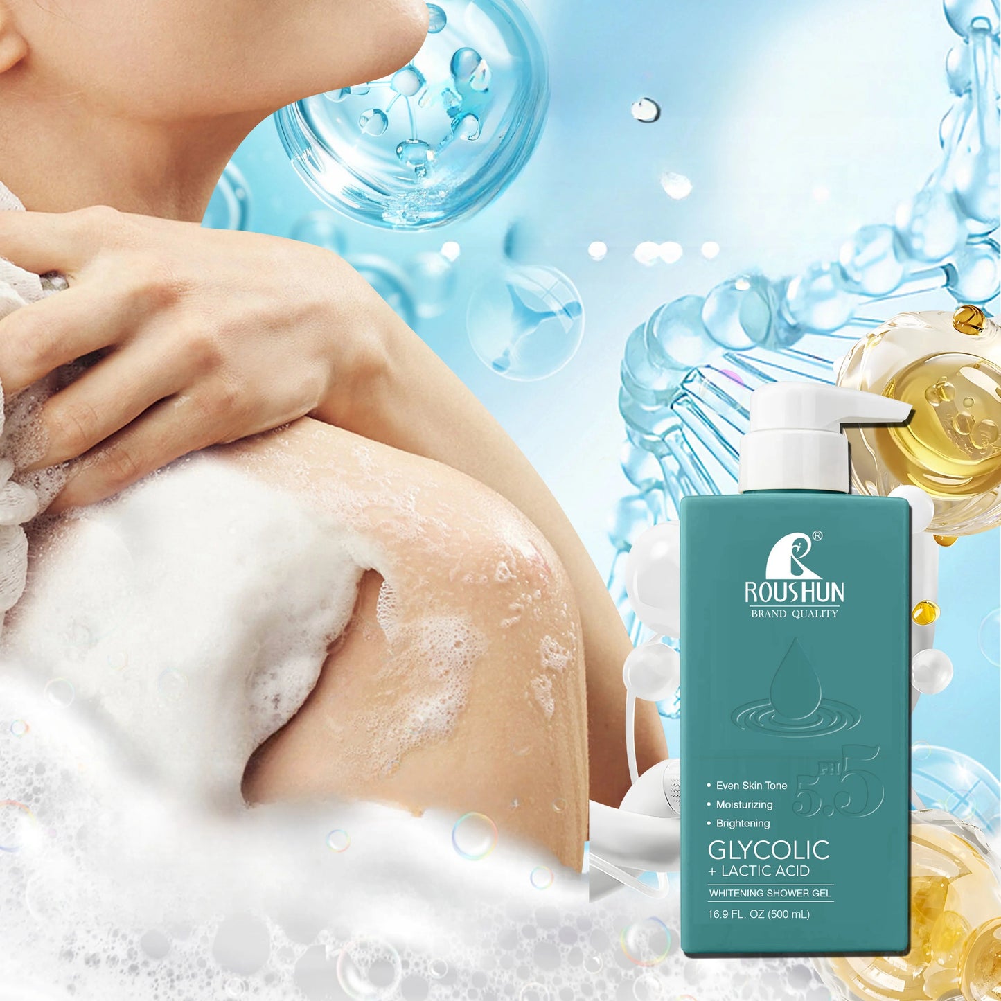 500mlLarge Capacity GLYCOLIC+LACTIC ACID shower gel Smooth and Moisturizing Skincare Hydrating Shower Gel SwiftNest