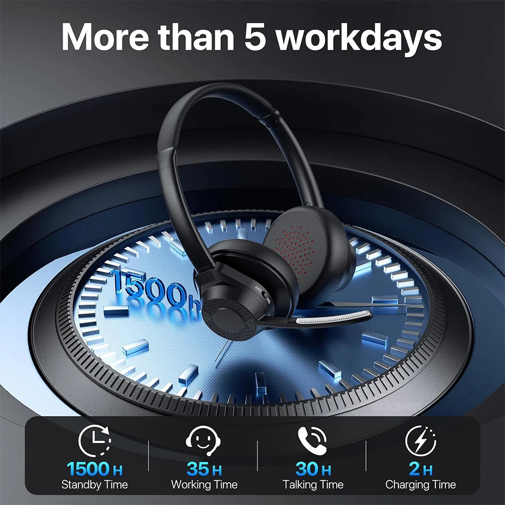 سماعة رأس لاسلكية بتقنية البلوتوث 5.4 مزودة بميكروفون وخاصية إلغاء الضوضاء وتقنية Multipoint Connect وسماعة رأس لاسلكية للعمل