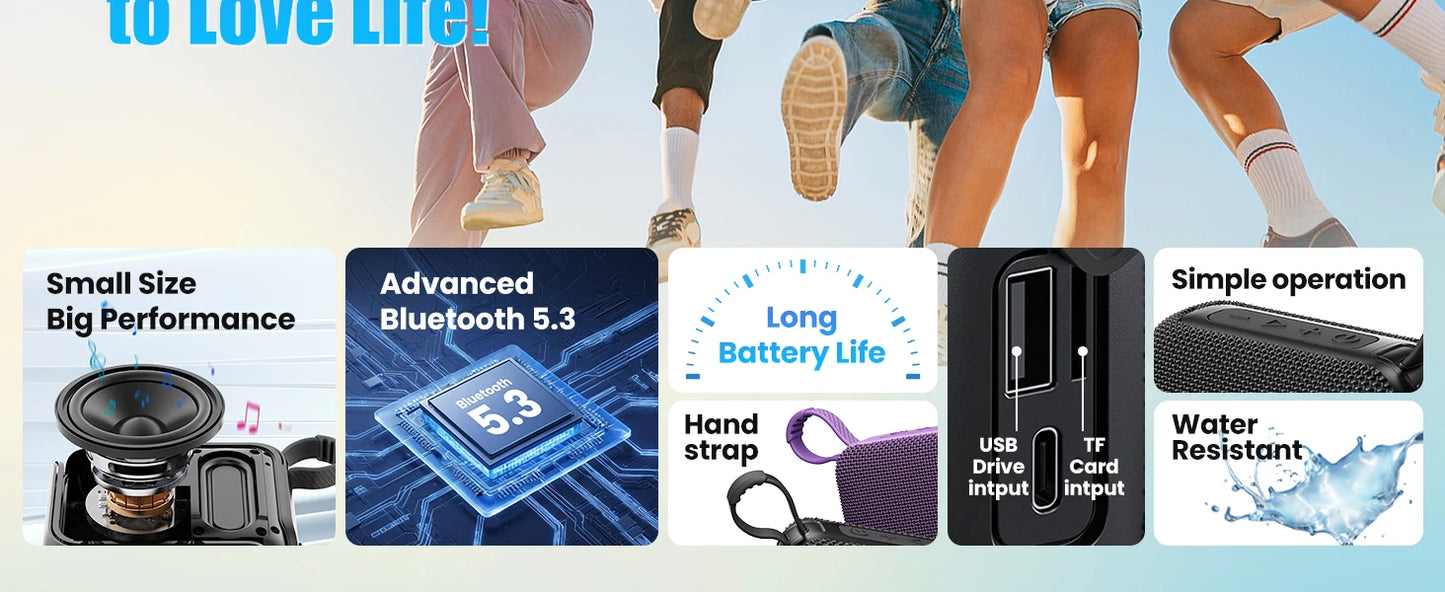 Bluetooth Speakers TWS 10W Enhanced Bass Portable Outdoor Wireless Speaker 30Hrs IP7 Waterproof Shower Speaker Bluetooth 5.3