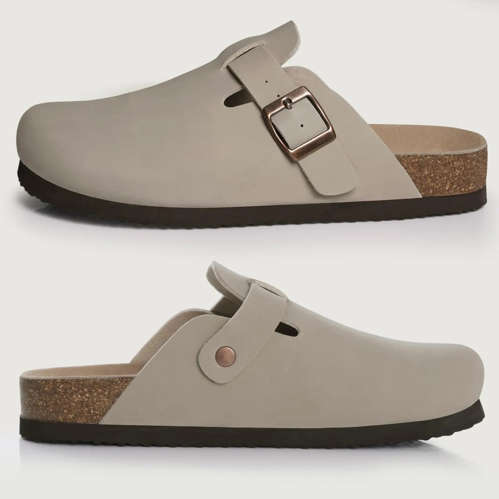 Gacimy Women's Suede Clogs with Arch Support Retro Leather Flat Mules Lady Cork Footbed Sandals Unisex Classic Clogs Slippers