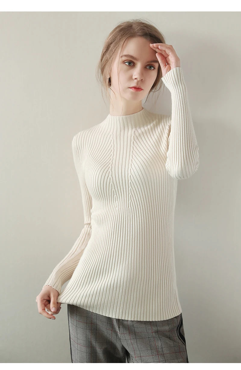 2025 Women Fashion Chic Knitted Tops Autumn Winter Turtleneck Sweater Women Pullovers Long Sleeve Jumper Pull Femme Clothing