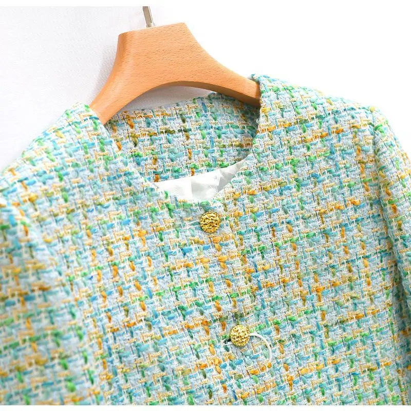 جاكيت عصري للنساء 2025، بلوزة قصيرة متعددة الاستخدامات من التويد المضفر، مناسبة لفصل الربيع والخريف