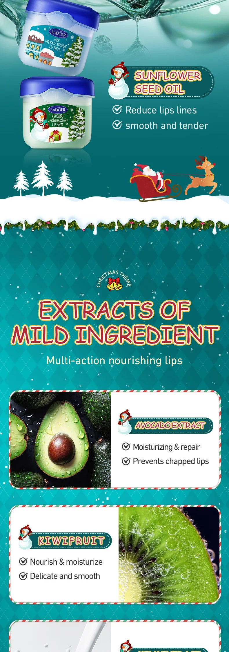 Christmas Gift Box,Lip Balm 4PCS/box Lip Makeup Set, Durable Moisturizer, Christmas Women's Gift Nourishing Lipstick Skin Care