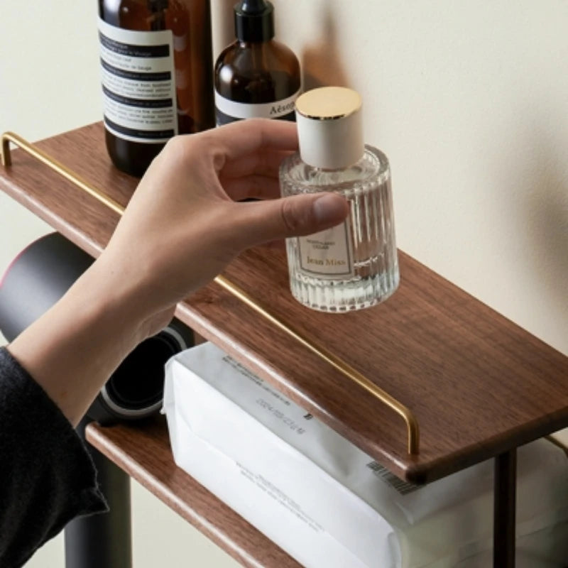 Wall-Mounted Wooden Bathroom Storage Rack Multi-Layer Vanity Organizer for Towels And Cosmetics Home Vanity Countertop Solution